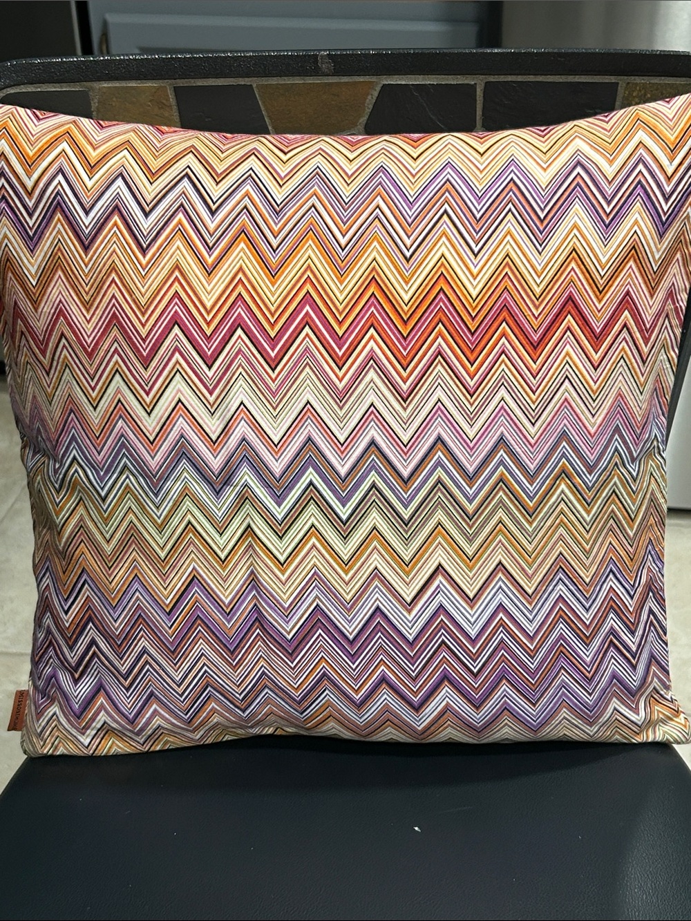 Missoni Home Chevron JOHN Throw Pillow Orange Pink Purple $258 Like New Cotton - Picture 6 of 10